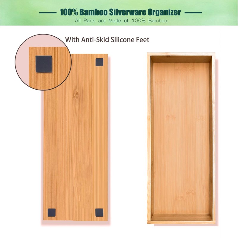 guiogc Bamboo Drawer Organizer, Utensil Organizer for Kitchen, Bamboo Storage
