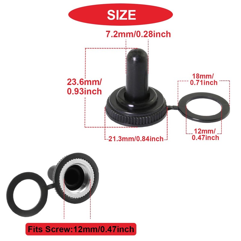 MKBKLLJY 20Pcs 12mm/0.47inch Mounting Hole Black Waterproof Dustproof Rubber Boot
