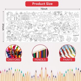 ZAKVOOR Giant Christmas Coloring Tablecloth, 31 x 72 Inches Paper Table Cover for Holiday Parties and Gatherings (Merry Christmas)