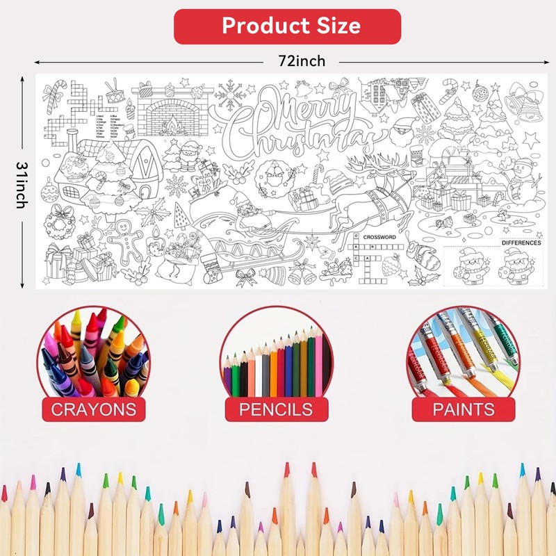 ZAKVOOR Giant Christmas Coloring Tablecloth, 31 x 72 Inches Paper