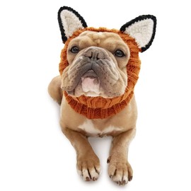 Zoo Snoods Fox Costume - Knit Dog Snood Ear Wrap for Pets, Warm Neck Cover for Halloween and Winter (Medium)