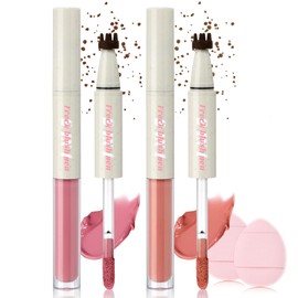 Noerrors 2 Colors Blush Freckle Pen for Natural Faux Freckles, 2 in 1 Fake Freckle Stamp Pink&Coral Blusher for Lifelike Sunkiss Makeup Waterproof Long Wear Freckles Stain Maker with Puff #01+02