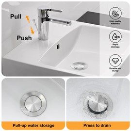 Pop-up Sink Drain Stopper with Lift Rod - Universal Bathroom Sink Drain Kit for Lavatory & Vanity Sink with Overflow, Fit Most US Drains (Brushed Nickel)