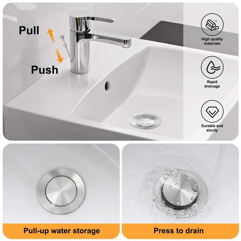 Pop-up Sink Drain Stopper with Lift Rod - Universal Bathroom