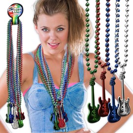 Windy City Novelties - 12 pack - Mardi Gras Guitar Bead Necklaces | in Bulk | Rock n’ Roll Decor Mardi Gras Party Supplies Costume Accessories Guitars Musical Toys Tossing Beads Necklace Pack