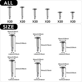 120pcs M4.2 M4.8 Self Tapping Flat Head Screws 410 Stainless Steel Self Tapping Flat Head Screws Full Thread Dovetail Self Drilling Tail Screws(silver)