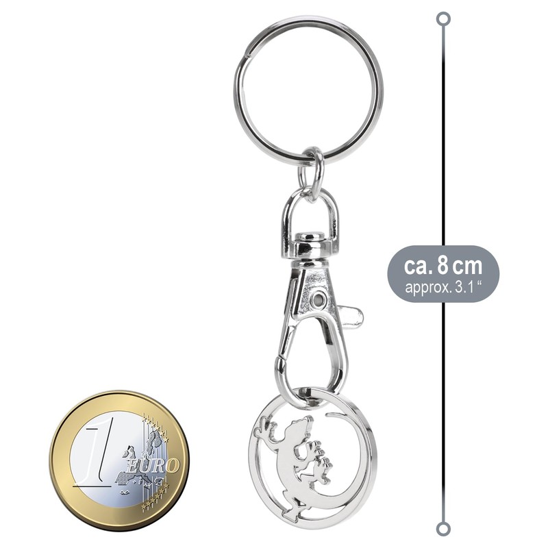 com-four® Metal Keyring with Carabiner and Shopping Trolley Token with