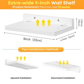 FURAOMEILI Small Floating Shelf for Wall,9 Inch Wall Mounted Shelf with Cord Hole,Small Display Shelves for Cameras, Webcam, Router,Smart Speaker,Action Figures-2 Pcs（White）