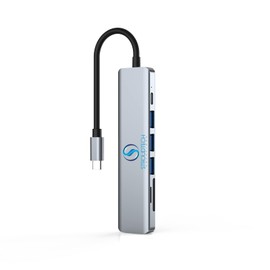 USB C Hub Multiport Adapter - 7 in 1 Portable Space Aluminum Dongle with 4K HDMI Output, 3 USB 3.0 Ports, SD/TF Card Reader Compatible for MacBook Pro, XPS More Type C Devices