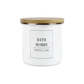Minimalist Range Bath Bombs Storage Canister - White Metal Enamel Kitchen and Bathroom Storage Container