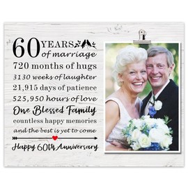 SUNBMO 60th Anniversary Picture Frame, 60th Wedding Anniversary Present for Parents, Diamond Anniversary Decorations for Mom and Dad, 60th Anniversary Wedding Gifts for Husband Wife