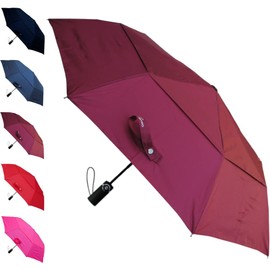 COLLAR AND CUFFS LONDON - Windproof 50mph StormDefender Compact Umbrella - Reinforced Fiberglass Frame - Vented Canopy - Small Strong Folding - Auto Open and Close - Burgundy Red Canopy - Men Women