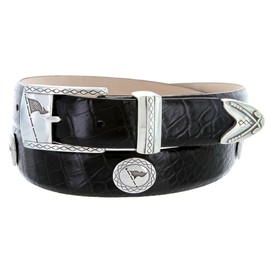 Tournament - Men's Italian Calfskin Designer Dress Belt with Golf Conchos (38 Alligator Black)