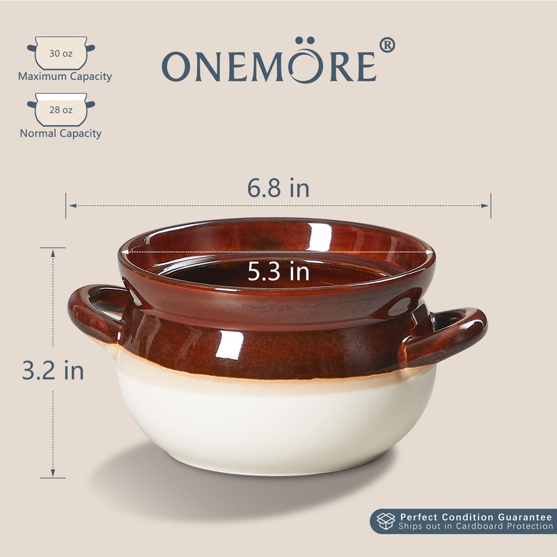 ONEMORE French Onion Soup Bowls, Oven Safe Soup Crocks with