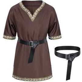 Kids Medieval Costume Boys Viking Tunic Knight Warrior Renaissance Shirts with Belt 3-4T Brown