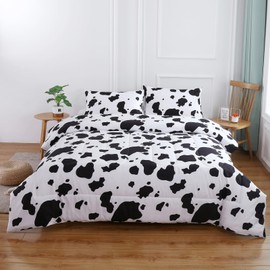 PERFEMET Cow Print Twin Comforter Set for Boys 3 Pieces Black White Teen Boy Bedding Sets Reversible Plaid Kids Bed Set for Teens Girls (Twin, Black and White)