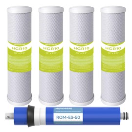 MewMore FX12P, FX12M, TFM-24 RO Water Filter Replacement Set, Fit for GE RO System (GXRM10RBL GXRM10G) - 4 x Activated Carbon Block Filters, 1 x 50 GPD Reverse Osmosis Membrane Filter