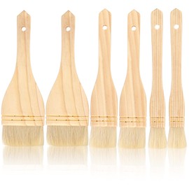 SOUJOY 6 Pieces Hake Brushes, Sheep Hair Hake Paint Brush for Watercolor, Wooden Handle Flat Painting Brushes for Wood Wall Model House Painting, DIY, Crafts and Encaustic, Ceramic and Pottery