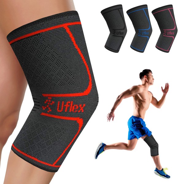 UFlex Athletics Knee Support for Men and Women - Breathable Relieving Support Bandage for Knee Pain for Sports and Recovery [XL] (Red)