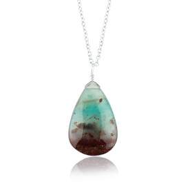 CRYSTALIS AA+ Natural Aqua-prase Cab Gemstone Pendant Necklace, High Grade Polished Pear Crystal, Chakra Healing Cabochon, Gift Giving Women Jewelry, Dainty 925 Sterling Silver Chain 18 inch