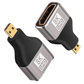 8K Micro HDMI to HDMI Adapter (2 Pack), HDMI Female to Micro HDMI Male HDMI 2.1 Bidirectional Connector, Gold-Plated Plugs, Supports 8K@60Hz,4K@120Hz, HDR 3D, for GoPro Hero 7 6, Sony A6000 Camera