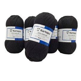 Sock Wool Stocking Wool Plain 4 Thread – 5 x 100 g Economy Set – Stocking Wool is Felt-Free and Machine Washable, Length per Knaul 420 m / 100 g – Colour: (Black)