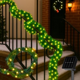 Suncalla 2 Pack Christmas Garland with 78 ft Solar Powered String Lights Christmas Hanging Decorations Xmas Artificial Pine Garlands Outdoor Fairy Lights Waterproof for Xmas Winter Holiday (66 ft)
