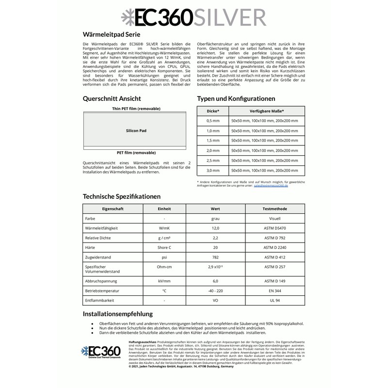 EC360® Silver 12W/mK Thermal Pad 50 x 50 x 2.5