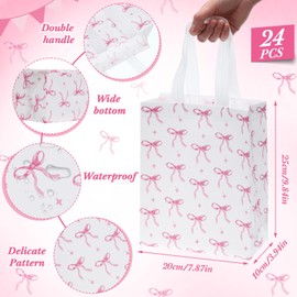 Supervitae 24 Pack Coquette Pink Bow Gift Bags Medium Bow Themed Party Favor Bags Reusable Non Woven Goodie Totes for Birthday Bachelorette Baby Shower Thanksgiving(9.8" x 7.9" x 3.9")
