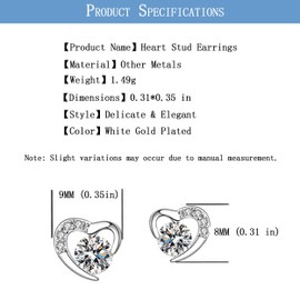 fKiZanthene Heart-Shaped Earrings, 1 Pair Stud Earrings White Gold Cubic Zirconia Heart Studs for Men, Women & Girls