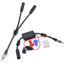 Bingfu Car Antenna Signal Booster Car Stereo FM Radio Antenna Signal Amplifier Amp 12V Power Supply Adapter DIN Plug Connector for Vehicle Truck SUV Audio Radio Stereo Media Head Unit Receiver