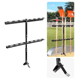 JDMON Trailer Tool Rack with 8 Tool Holes & Rear Support, Heavy Duty Steel Shovel Holder for Lawn Equipment, Thickened Base Landscape Hand Tool Rack Compatible with Open Trailers, Lawn, Yard
