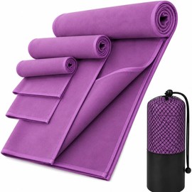 PUBAMALL Toallas de Microfibra para Entrenamiento y Viaje, Toalla de Viaje Ligera y Portatil, Toalla Deportiva para Sudor de Gimnasio, Hot Yoga, Tenis, Correr (3, Lila Oscuro)