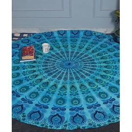 Furnishful Finesse Mandala Turquoise Blue Tapestry Boho Wall Hanging Tapestries Wall Cloth Tapestry for Living Room Bedroom and Home Decor- 72 Inches (Round)