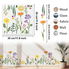 Wildflower Wall Stencil Templates 30 x 30cm Reusable Floral Stencils for Painting on Wood Wall Floor Fabric Furniture, DIY Home Decor Craft Stencil