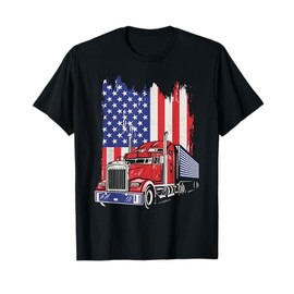 Trucker American Flag Truck Driver 18 Wheeler 4th of July T-Shirt