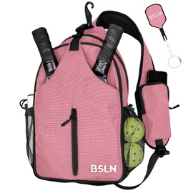 BSLN Pickleball Bag - Pickleball Bags for Women Men, Crossbody Sports Backpack – Adjustable Sling Bag with Hanging Fence Hook(Pink)