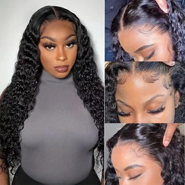 Deep Wave Lace Front Wigs Human Hair Pre Plucked 16 Inch 13x4 Lace Frontal Closure Wig for Black Women Human Hair Glueless Deep Curly Lace Front Wig Human Hair Wig With Baby Hair