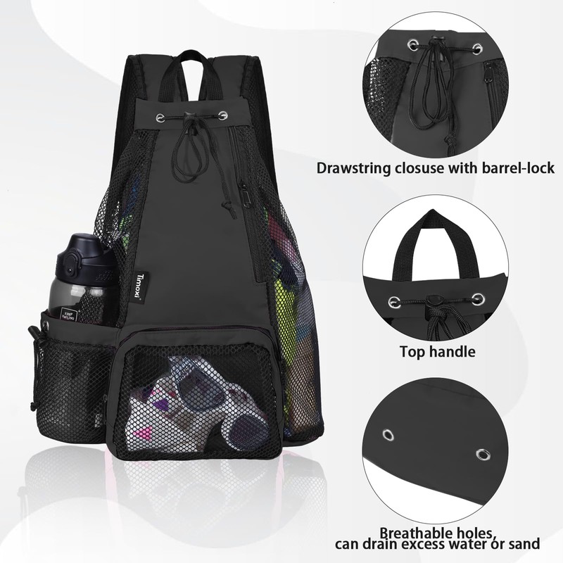 Timoxi Swim Bag Beach Backpack with Padded Shoulder Strap Mesh