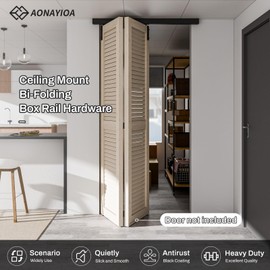 AONAYIOA 36"/3FT Ceiling Mount Box Rail Hardware Bifold Sliding Barn Door Hardware Heavy Duty Sliding Barn Door Track, Aluminium Alloy Kit for 2 Doors (No Door)