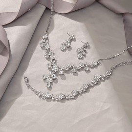 EVER FAITH Wedding Party Jewellery Set for Bridal Austrian Crystal Cluster Flower Costume Necklace Earrings Bracelet Set, Crystal, No Gemstone