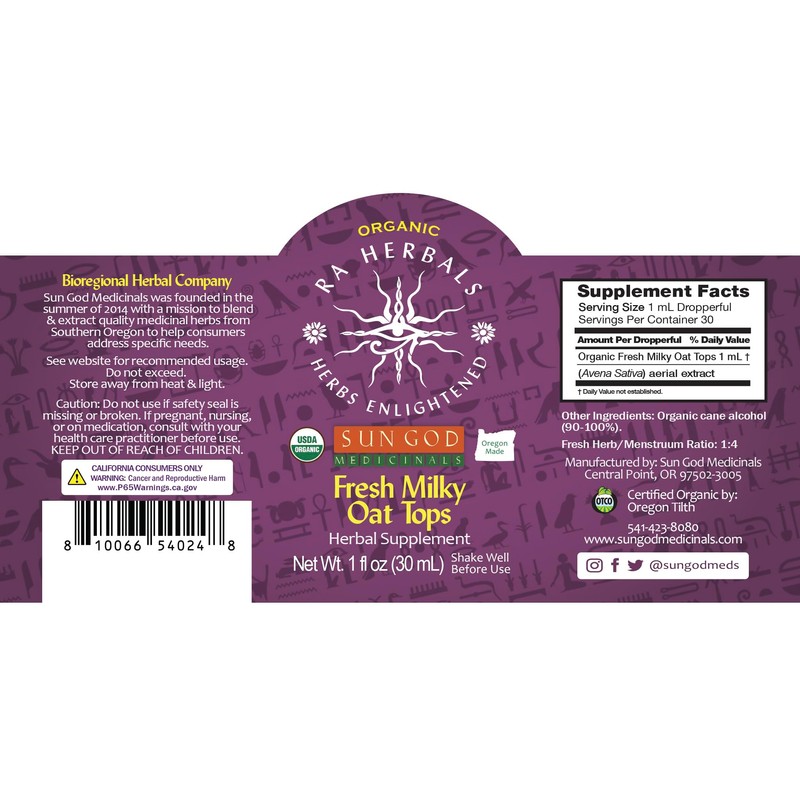 Sun God Medicinals Ra Herbals Certified Organic Fresh Milky Oat