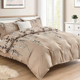 Double Duvet Set Botanical Brown Bedding Set Polyester Breathable Stylish Bedding Set with Pillowcases 3PCS, Brown Leaves, 200x200cm