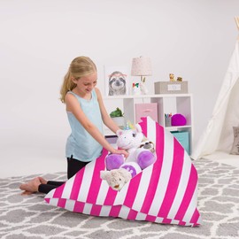 Posh Stuffable Bean Bag Chair, 200L-Large, Canvas Stripes Pink and White