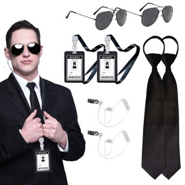 Tahonuss Agent Costume Accessory Set Secret Security Service Outfit Include Tie Sunglasses Earpiece for Women Mens Cosplay Party Game (2 set)