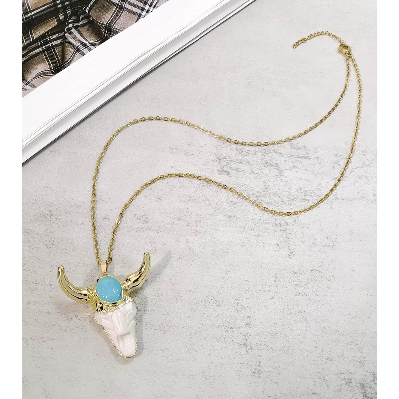 Ladywowu Turquoise Necklace, Bull Necklace Skull Jewelry for Men, December