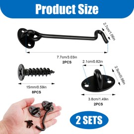 Cabin Hook and Eye Latch 4inch, Premium Stainless Steel Gate Hook Lock with Mounting Screws Ideal for Shed, Garage Doors Windows or Cabinets, 2Pcs Door Latch for Security & Privacy Black