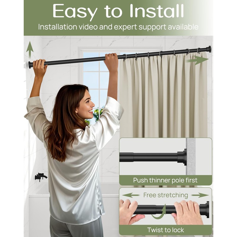 ALLZONE Shower Curtain Rod Spring Tension,28-42 Inch Heavy Duty Tension