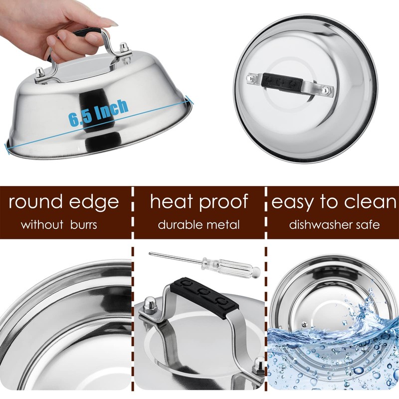 Cheese Melting Dome Set of 3, HaSteeL Stainless Steel Round