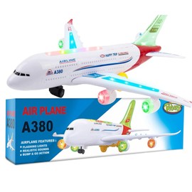Toysery Airplane Toys for Kids, Bump and Go Action, Toddler Toy Plane with LED Flashing Lights and Sounds. Ideal for Boys & Girls 3-12 Years Old (Airbus A380)